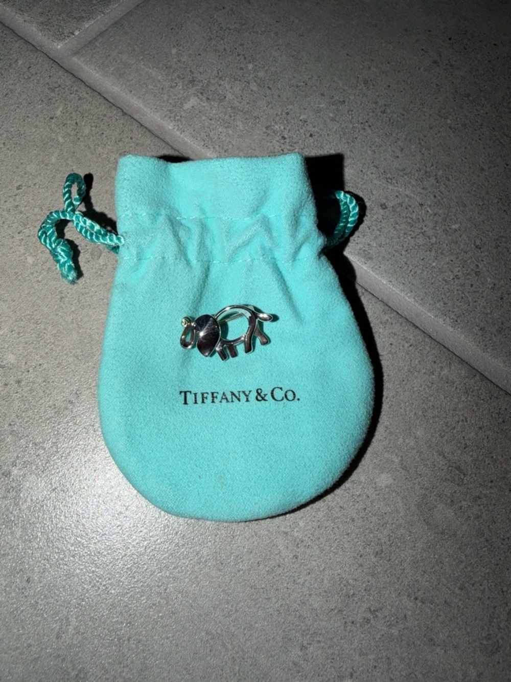 Tiffany & Co. Sterling Silver Elephant pin w/ Tsavorite Gem